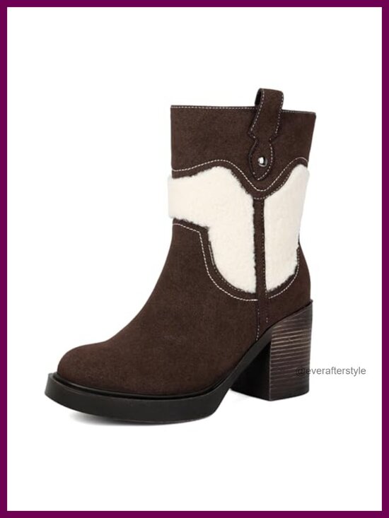 Shoes - Platform Boots Suede Winter Ankle Booties Round Toe Zip Comfort Heel